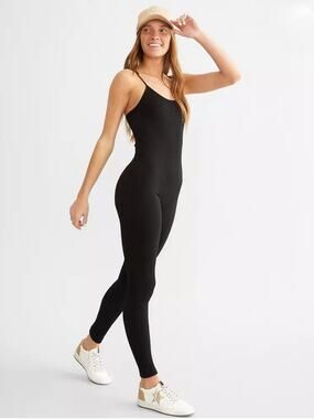FCT Basics Seamless Ribbed Jumpsuit Stretch Workout Yoga Athleisure Black Large